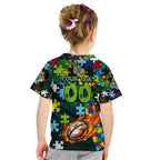 Raiders Autism Awareness Kid T Shirt Puzzle Flames Rugby Ball