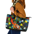 Raiders Autism Awareness Leather Tote Bag Puzzle Flames Rugby Ball