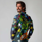 Raiders Autism Awareness Long Sleeve Polo Shirt Puzzle Flames Rugby Ball