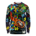 Raiders Autism Awareness Long Sleeve Shirt Puzzle Flames Rugby Ball