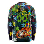 Raiders Autism Awareness Long Sleeve Shirt Puzzle Flames Rugby Ball