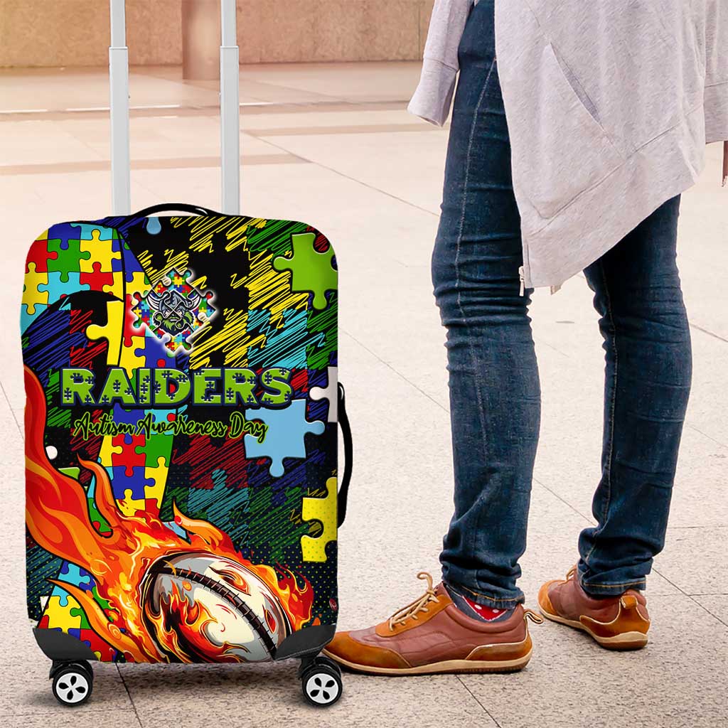 Raiders Autism Awareness Luggage Cover Puzzle Flames Rugby Ball