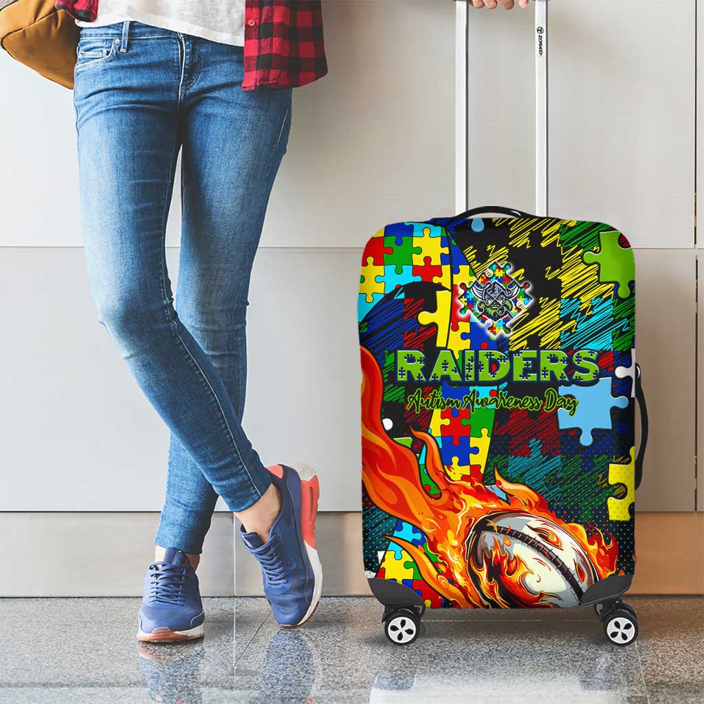Raiders Autism Awareness Luggage Cover Puzzle Flames Rugby Ball