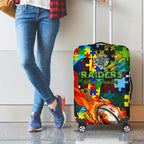Raiders Autism Awareness Luggage Cover Puzzle Flames Rugby Ball