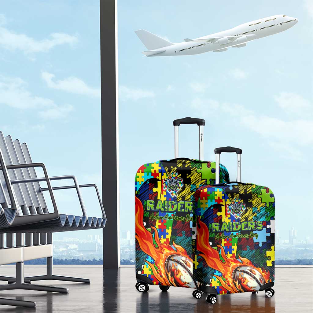 Raiders Autism Awareness Luggage Cover Puzzle Flames Rugby Ball