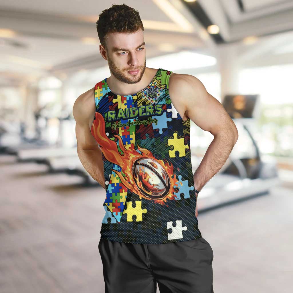 Raiders Autism Awareness Men Tank Top Puzzle Flames Rugby Ball