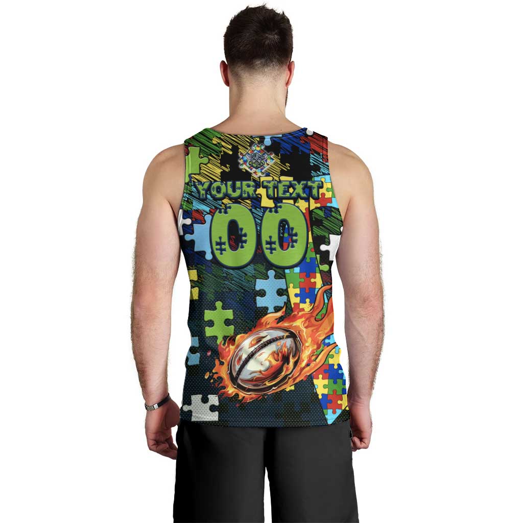 Raiders Autism Awareness Men Tank Top Puzzle Flames Rugby Ball