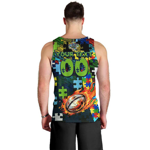 Raiders Autism Awareness Men Tank Top Puzzle Flames Rugby Ball