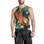 Raiders Autism Awareness Men Tank Top Puzzle Flames Rugby Ball