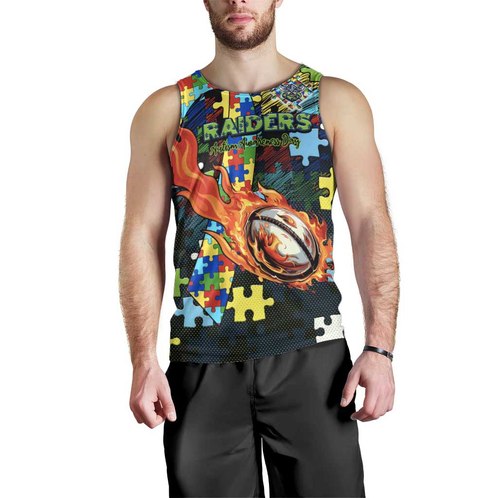 Raiders Autism Awareness Men Tank Top Puzzle Flames Rugby Ball