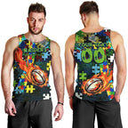 Raiders Autism Awareness Men Tank Top Puzzle Flames Rugby Ball