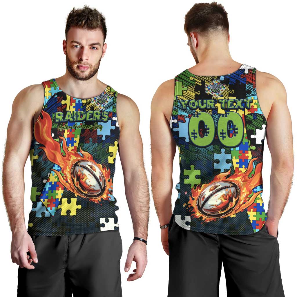Raiders Autism Awareness Men Tank Top Puzzle Flames Rugby Ball