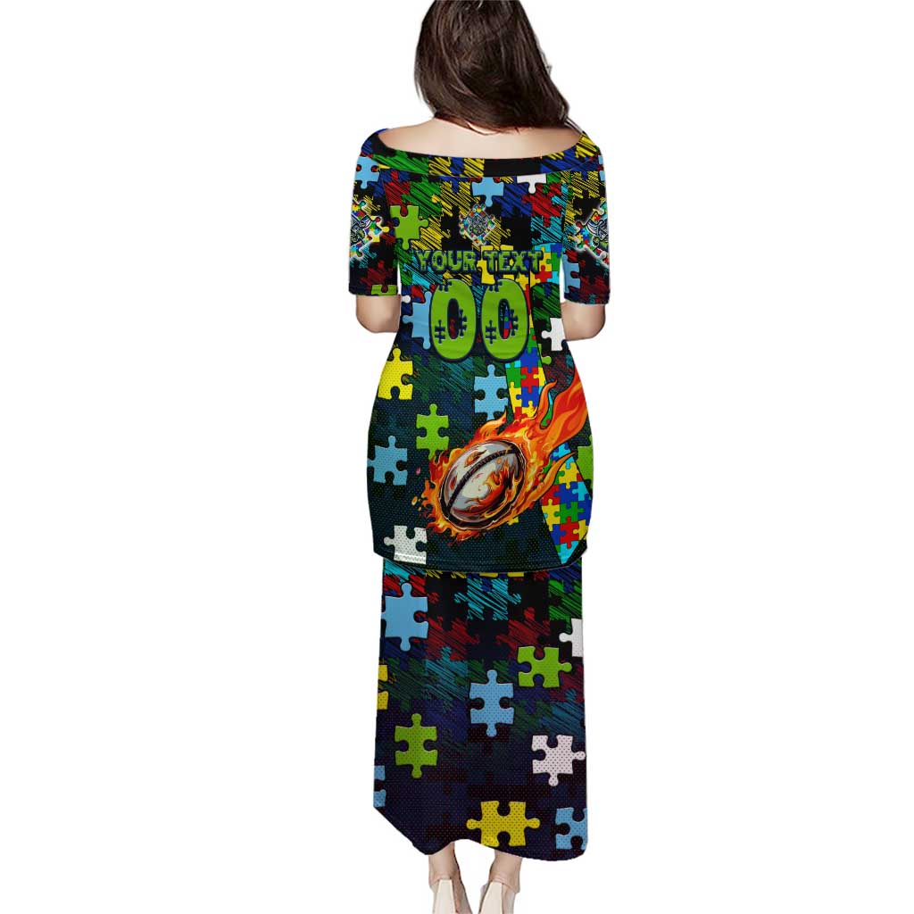 Raiders Autism Awareness Puletasi Puzzle Flames Rugby Ball