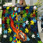 Raiders Autism Awareness Quilt Puzzle Flames Rugby Ball