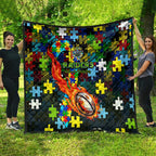 Raiders Autism Awareness Quilt Puzzle Flames Rugby Ball