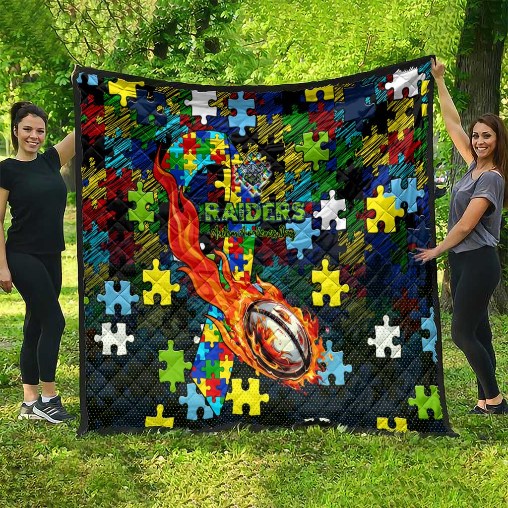 Raiders Autism Awareness Quilt Puzzle Flames Rugby Ball