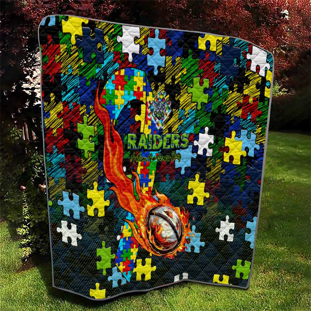 Raiders Autism Awareness Quilt Puzzle Flames Rugby Ball