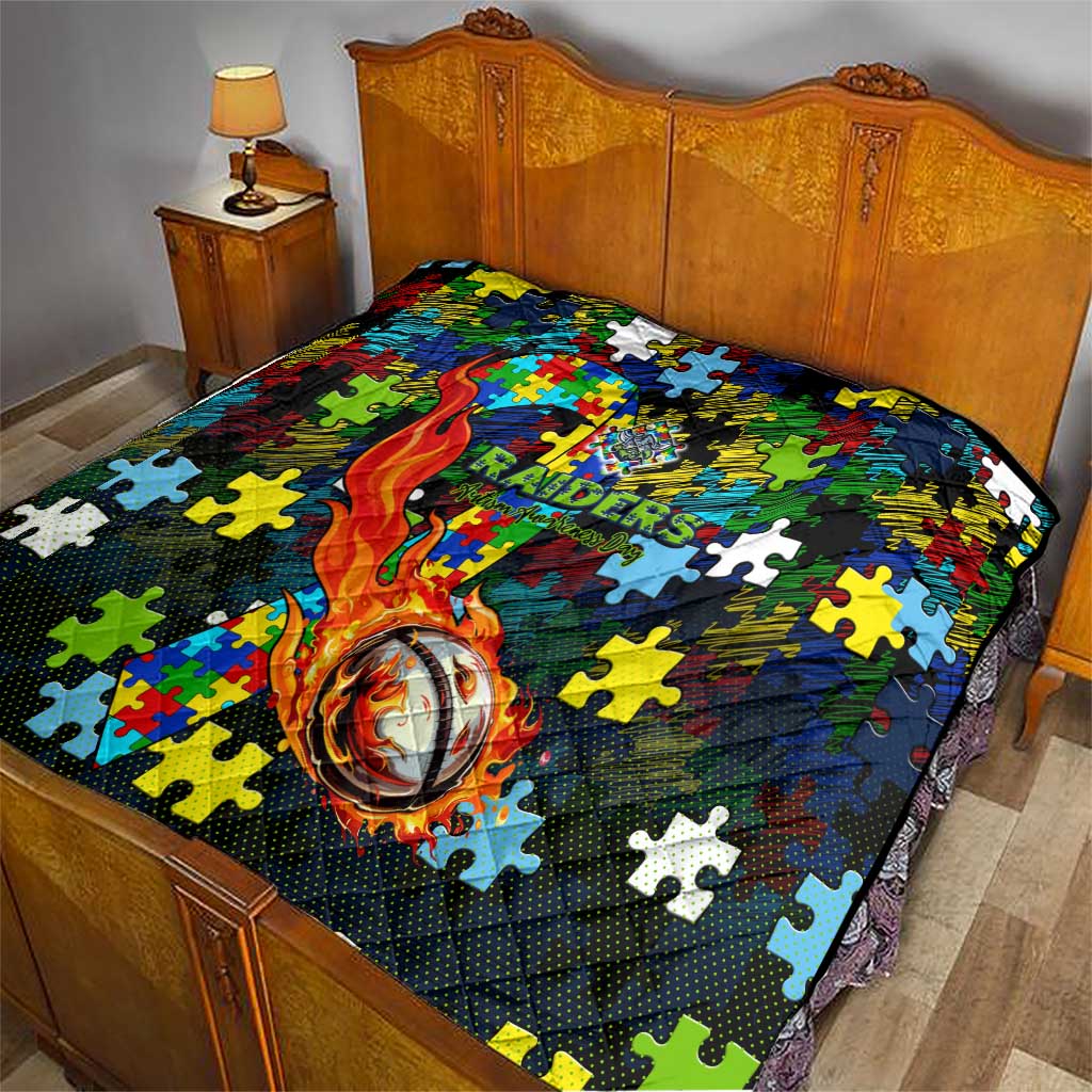 Raiders Autism Awareness Quilt Puzzle Flames Rugby Ball