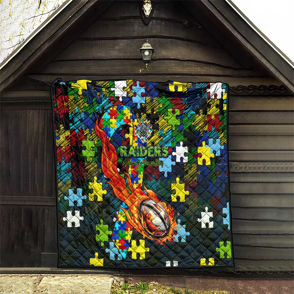 Raiders Autism Awareness Quilt Puzzle Flames Rugby Ball