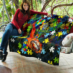 Raiders Autism Awareness Quilt Puzzle Flames Rugby Ball