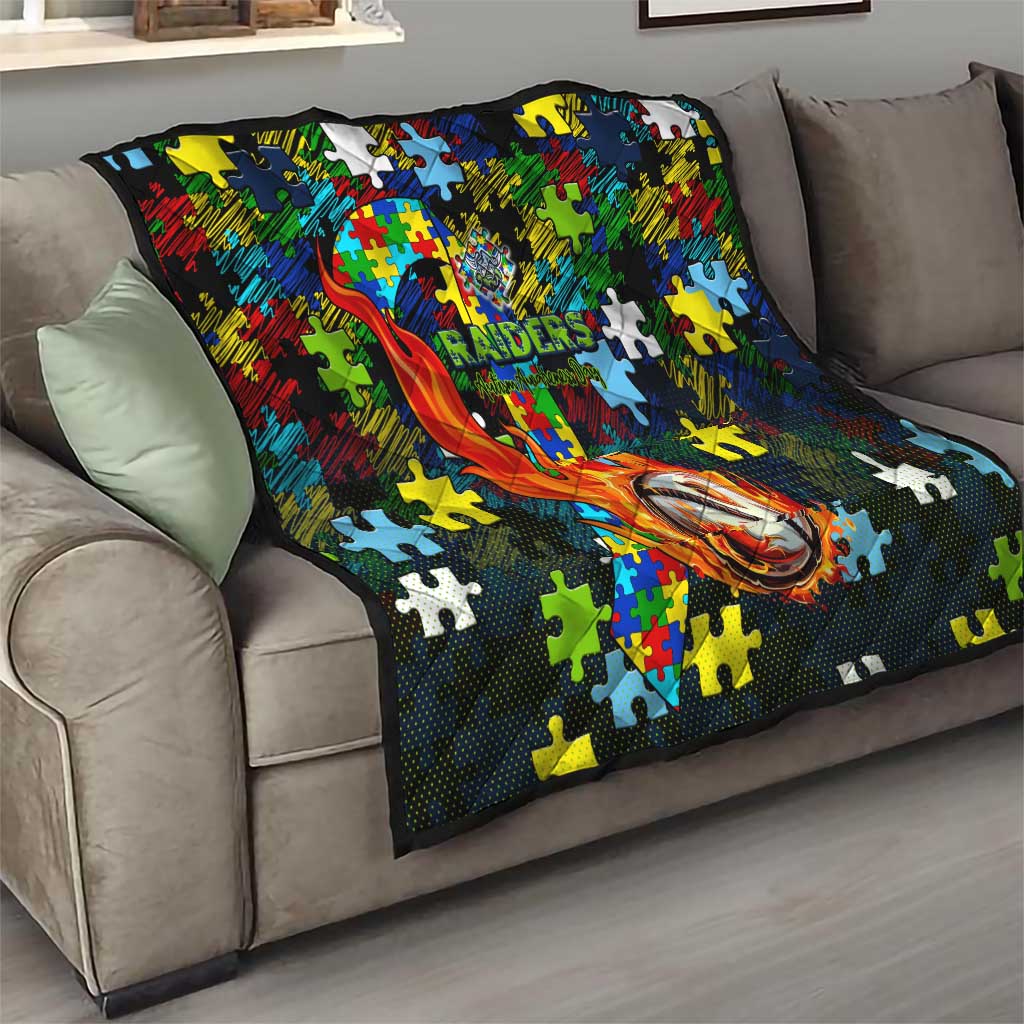 Raiders Autism Awareness Quilt Puzzle Flames Rugby Ball