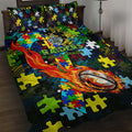 Raiders Autism Awareness Quilt Bed Set Puzzle Flames Rugby Ball