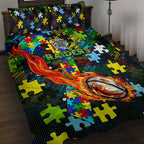 Raiders Autism Awareness Quilt Bed Set Puzzle Flames Rugby Ball