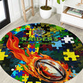 Raiders Autism Awareness Round Carpet Puzzle Flames Rugby Ball