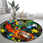 Raiders Autism Awareness Round Carpet Puzzle Flames Rugby Ball