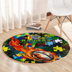Raiders Autism Awareness Round Carpet Puzzle Flames Rugby Ball
