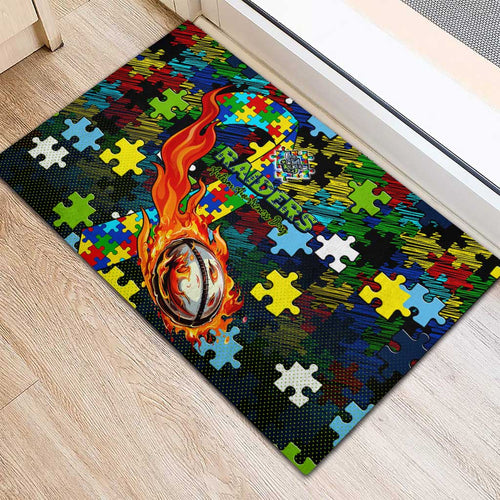 Raiders Autism Awareness Rubber Doormat Puzzle Flames Rugby Ball