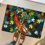 Raiders Autism Awareness Rubber Doormat Puzzle Flames Rugby Ball