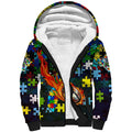 Raiders Autism Awareness Sherpa Hoodie Puzzle Flames Rugby Ball