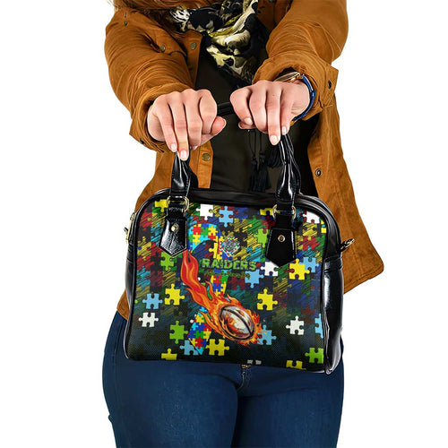 Raiders Autism Awareness Shoulder Handbag Puzzle Flames Rugby Ball