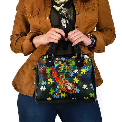 Raiders Autism Awareness Shoulder Handbag Puzzle Flames Rugby Ball