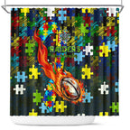 Raiders Autism Awareness Shower Curtain Puzzle Flames Rugby Ball