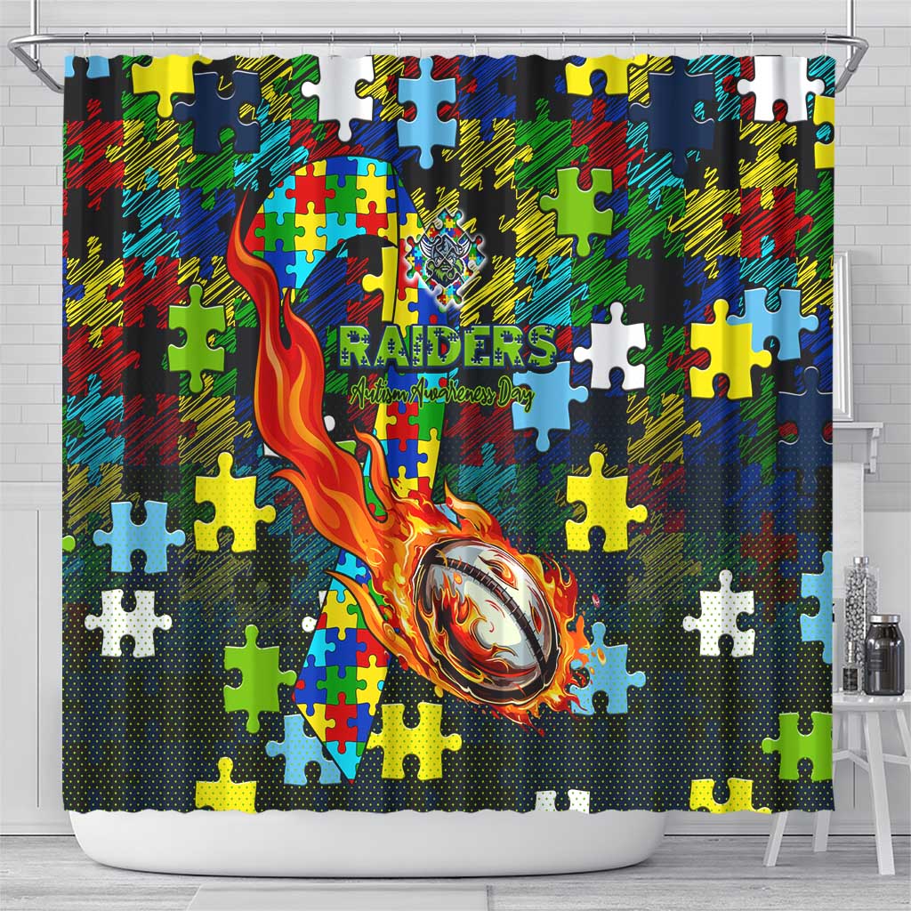 Raiders Autism Awareness Shower Curtain Puzzle Flames Rugby Ball