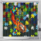 Raiders Autism Awareness Shower Curtain Puzzle Flames Rugby Ball