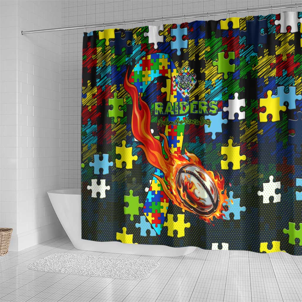Raiders Autism Awareness Shower Curtain Puzzle Flames Rugby Ball