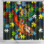 Raiders Autism Awareness Shower Curtain Puzzle Flames Rugby Ball