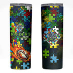 Raiders Autism Awareness Skinny Tumbler Puzzle Flames Rugby Ball