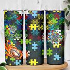 Raiders Autism Awareness Skinny Tumbler Puzzle Flames Rugby Ball