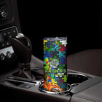 Raiders Autism Awareness Skinny Tumbler Puzzle Flames Rugby Ball