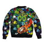 Raiders Autism Awareness Sleeve Zip Bomber Jacket Puzzle Flames Rugby Ball