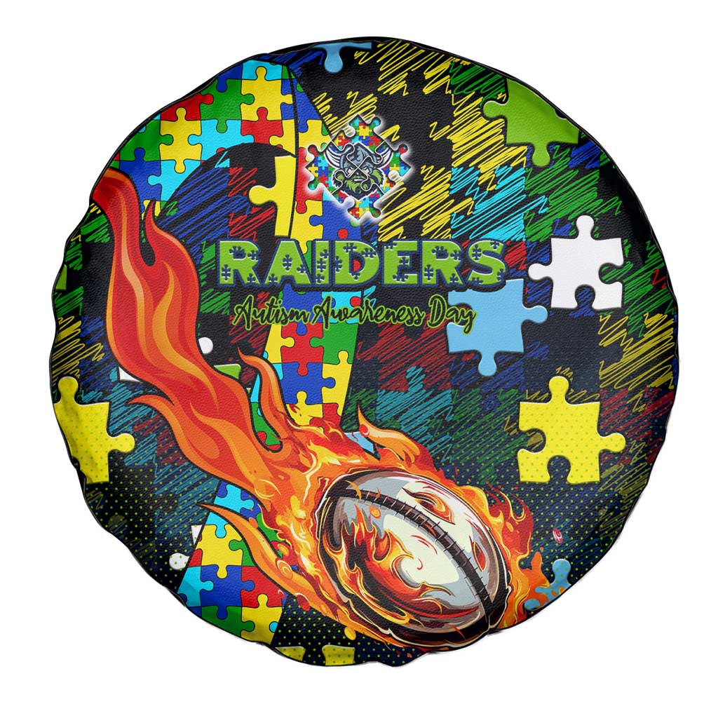 Raiders Autism Awareness Spare Tire Cover Puzzle Flames Rugby Ball