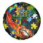 Raiders Autism Awareness Spare Tire Cover Puzzle Flames Rugby Ball