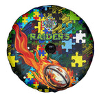 Raiders Autism Awareness Spare Tire Cover Puzzle Flames Rugby Ball
