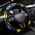 Raiders Autism Awareness Steering Wheel Cover Puzzle Flames Rugby Ball