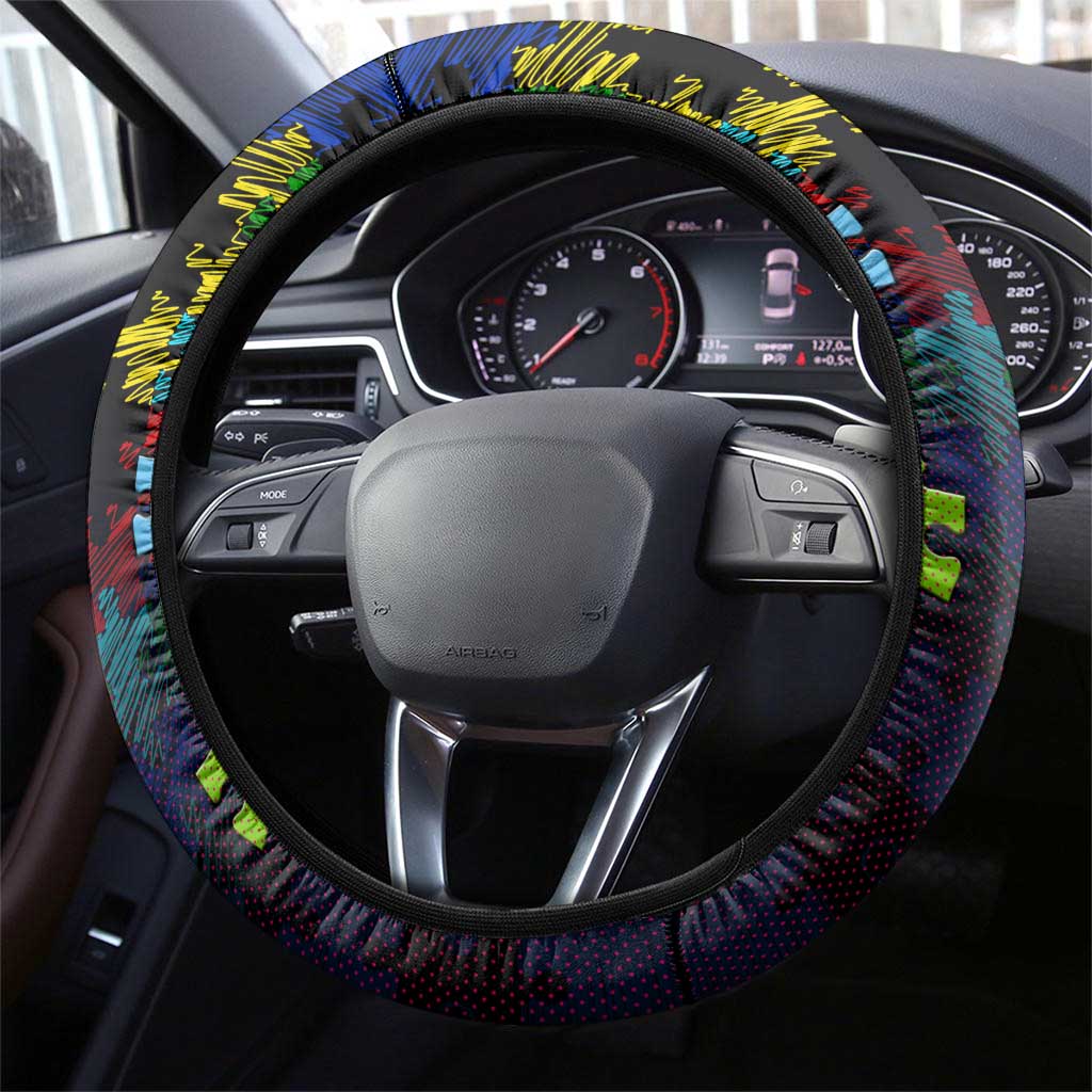 Raiders Autism Awareness Steering Wheel Cover Puzzle Flames Rugby Ball