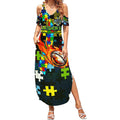 Raiders Autism Awareness Summer Maxi Dress Puzzle Flames Rugby Ball